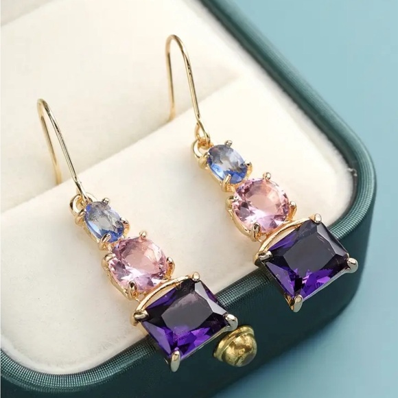 NIP! Gorgeous Drop Earrings in Jewel Tones! Shades of Purple, Pink & Blue! - Picture 1 of 11